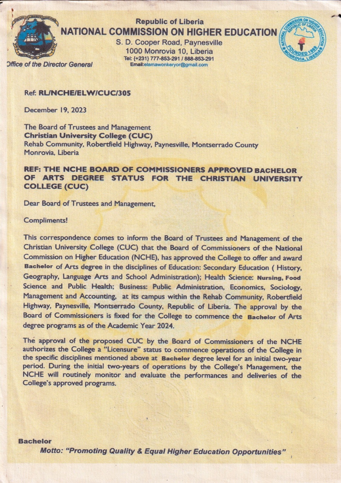 Accreditation and policy review at Christian University College